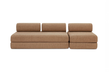Canapé 4 places - 2 modules convertibles : Canapé 3 places + Fauteuil - Tissu tweed Marron