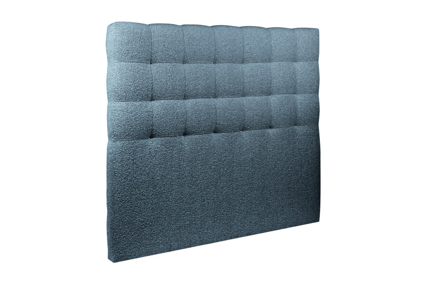 Lit 140x200 cm - Sommier tapissier H29 cm + tête de lit capitonnée - Tissu Bouclette Bleu