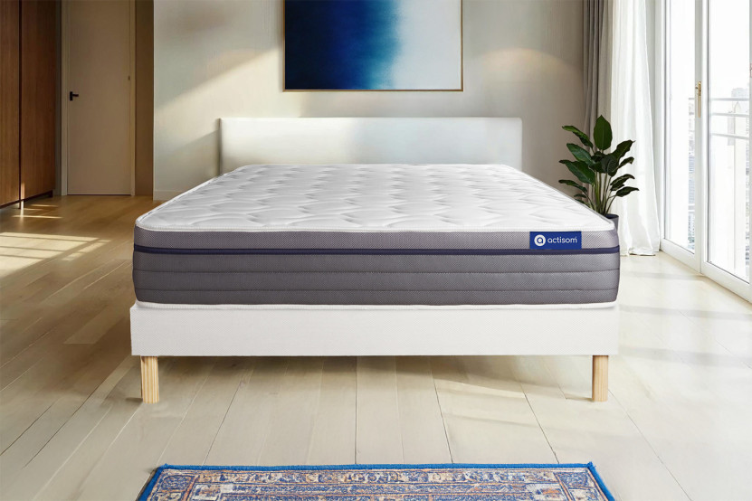 Ensemble Matelas Sommier 160x220 cm - Sommier Blanc (en kit) - Actilatex Zen