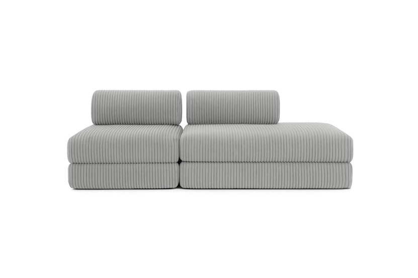 Canapé 3 places - 2 modules convertibles : Canapé 2 places + Fauteuil - Velours côtelé XL Gris clair