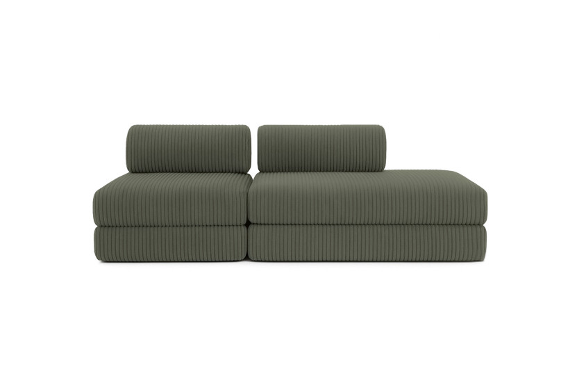 Canapé 3 places - 2 modules convertibles : Canapé 2 places + Fauteuil - Velours côtelé XL Vert