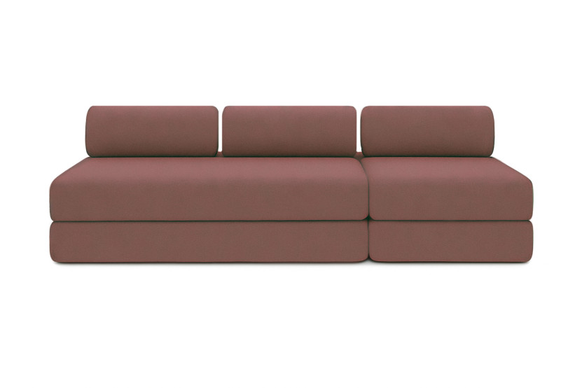 Canapé 4 places - 2 modules convertibles : Canapé 3 places + Fauteuil - Tissu lisse Terracotta