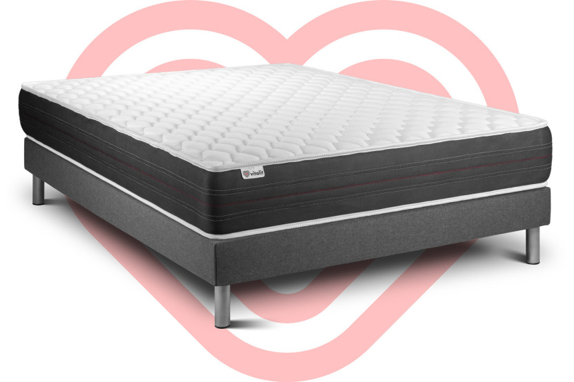Ensemble Matelas Sommier 150x190 cm - Sommier Gris (en kit) - Vitalspring