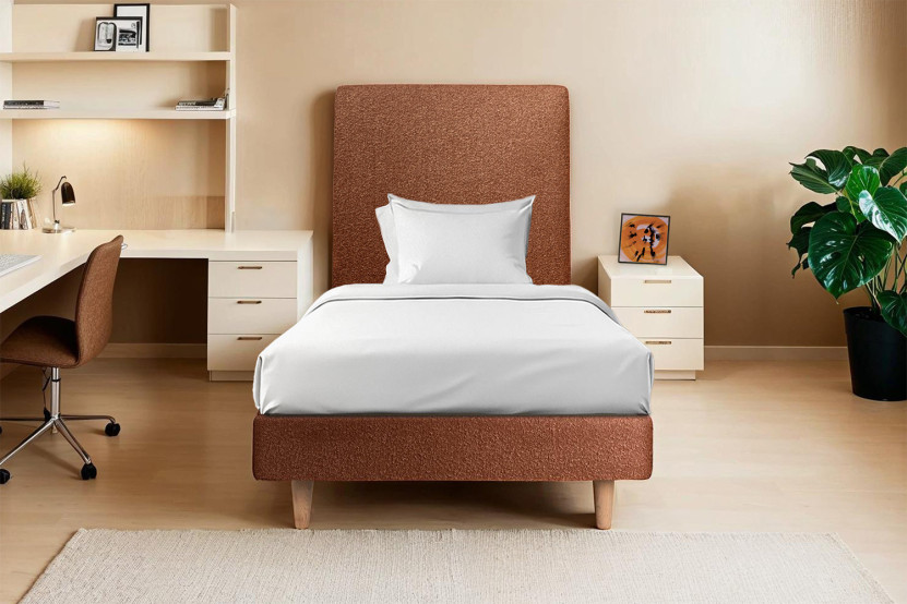 Sommier à Lattes 90x190 cm - H29 cm - Bouclette - Terracotta