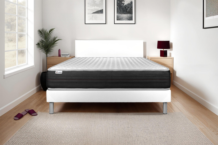 Ensemble Matelas Sommier 120x200 cm - Sommier Blanc (en kit) - Vitalmemo One Ensemble Matelas Sommier 120x200 cm - Sommier Blanc (en kit) - Vitalmemo One