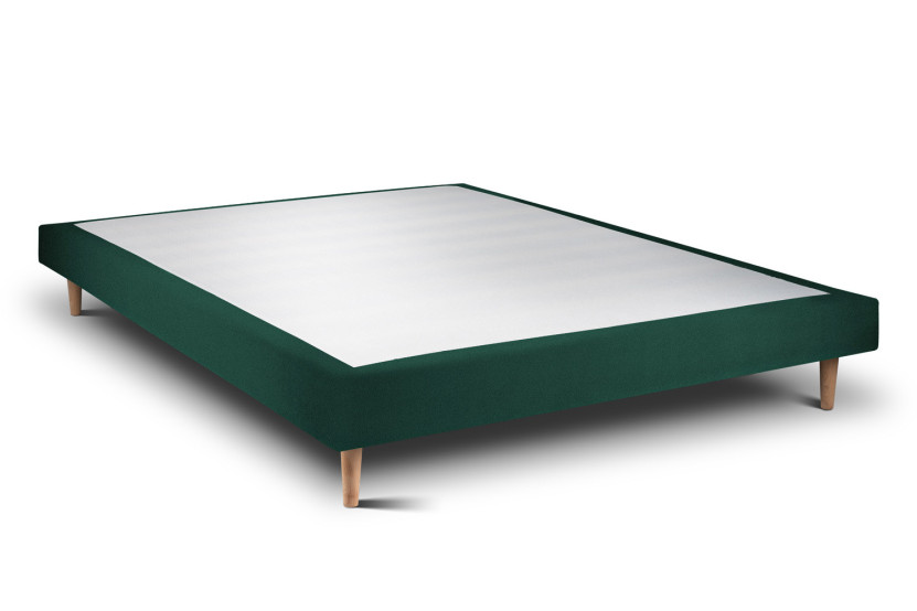 Lit 135x190 cm - Sommier tapissier H29 cm + tête de lit capitonnée - Tissu Velours Vert