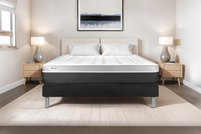 Ensemble Matelas Sommier 140x200 cm - Sommier Noir (en kit) - Vital Soft