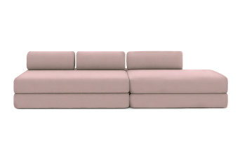 Canapé 5 places - 2 modules convertibles : Canapé 3 places + Canapé 2 places - Tissu lisse Rose