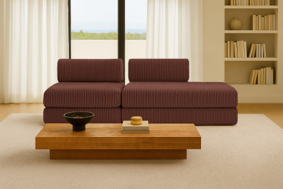 Canapé 3 places - 2 modules convertibles : Canapé 2 places + Fauteuil - Velours côtelé XL Terracotta
