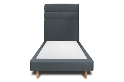 Lit 90x200 cm - Sommier tapissier H29 cm + tête de lit à lignes - Tissu Velours Gris Anthracite