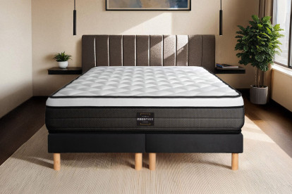 Ensemble Matelas Sommier 200x200 cm - 2 Sommiers Noirs (déjà monté) - Suite