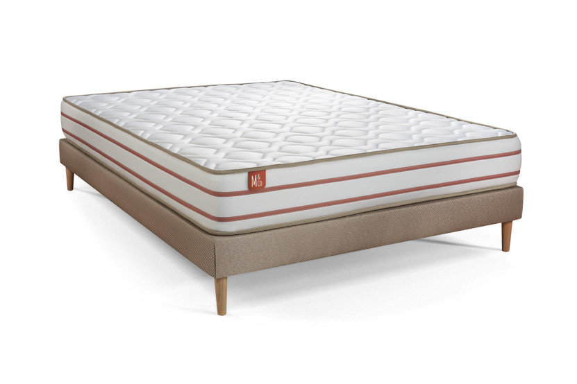 Pack lit complet 140x200 cm - Matelas + Sommier Beige + 2 oreillers + Couette - Le Doux