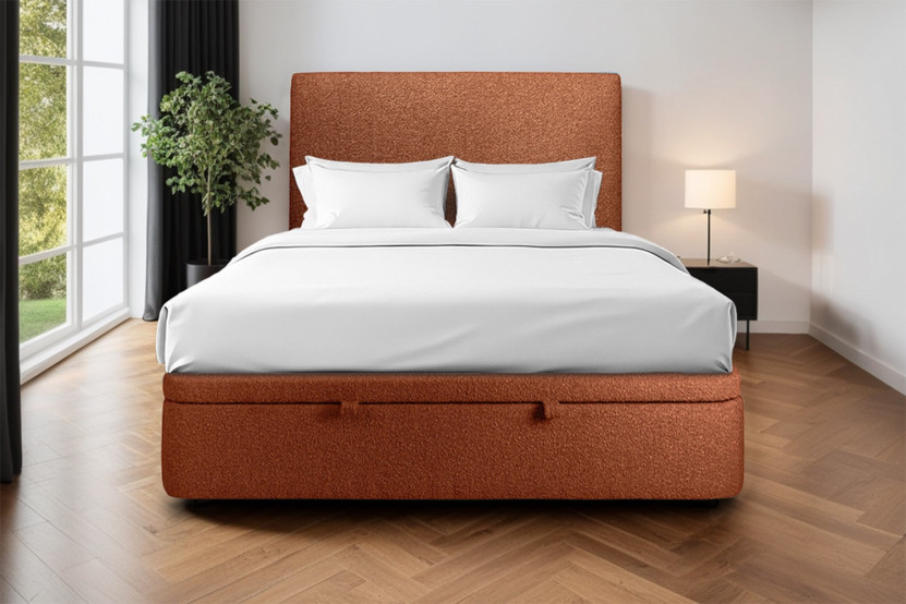 Sommier Coffre 140x200 cm - Bouclette - Terracotta