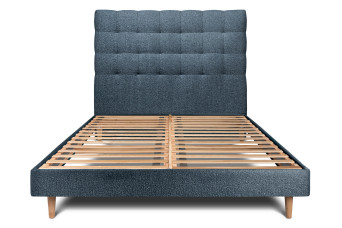 Lit 135x190 cm - Sommier à lattes H29 cm + tête de lit capitonnée - Tissu Bouclette Bleu Lit 135x190 cm - Sommier à lattes H29 cm + tête de lit capitonnée - Tissu Bouclette Bleu