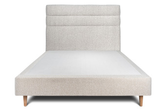 Lit 140x200 cm - Sommier tapissier H35 cm + tête de lit à lignes - Tissu Bouclette Beige Clair