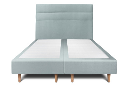 Lit 2x 90x200 cm - Sommier tapissier H35 cm + tête de lit à lignes - Tissu Velours Gris Bleuté