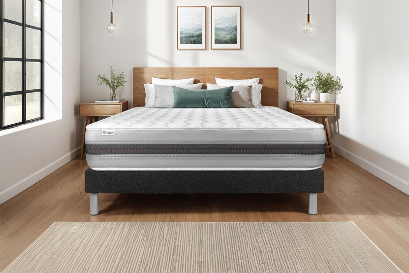 Ensemble Matelas Sommier 140x200 cm - Sommier Noir (déjà monté) - Vitalspring Recover