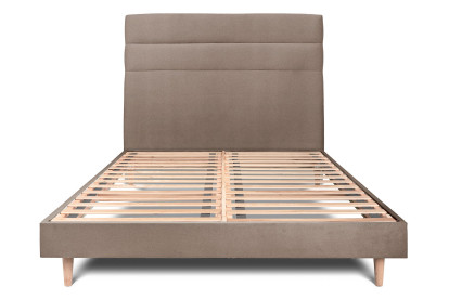 Lit 135x190 cm - Sommier à lattes H29 cm + tête de lit à lignes - Tissu Velours Taupe