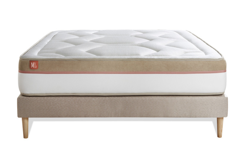 Ensemble Matelas Sommier 160x200 cm - Sommier Beige (déjà monté) - Le Cosy