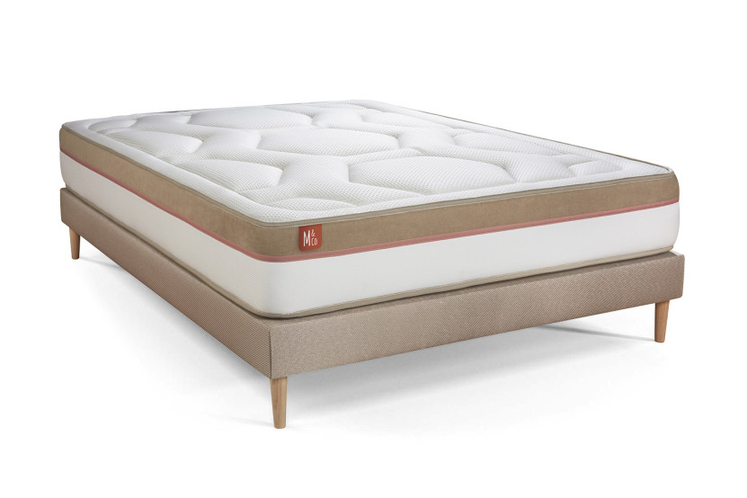 Ensemble Matelas Sommier 140x190 cm - Sommier Beige (déjà monté) - Le Cosy