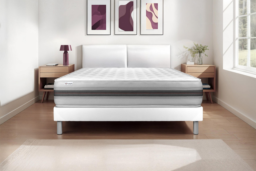 Ensemble Matelas Sommier 140x190 cm - Sommier Blanc (déjà monté) - Vitalmemo Back Ensemble Matelas Sommier 140x190 cm - Sommier Blanc (déjà monté) - Vitalmemo Back