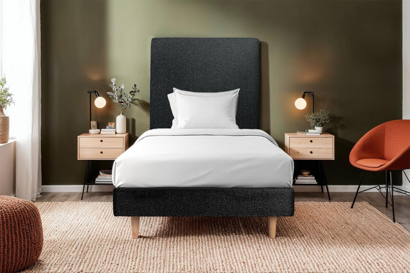 Sommier Tapissier 80x200 cm - H29 cm - Bouclette - Noir