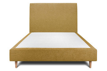 Lit 160x200 cm - Sommier tapissier H35 cm + tête de lit tapissée - Tissu Toile natté Jaune