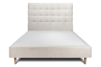 Lit 140x200 cm - Sommier tapissier H35 cm + tête de lit capitonnée - Tissu Bouclette Beige Clair