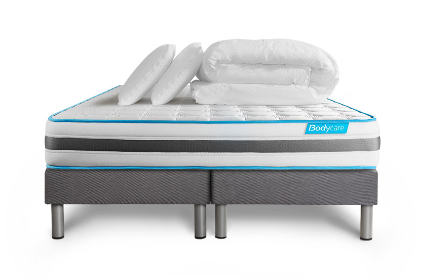 Pack lit complet 180x200 cm - Matelas + 2 Sommiers Gris + 2 oreillers + Couette - Bodyzone Pack lit complet 180x200 cm - Matelas + 2 Sommiers Gris + 2 oreillers + Couette - Bodyzone