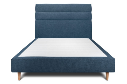 Lit 160x200 cm - Sommier tapissier H35 cm + tête de lit à lignes - Tissu Toile natté Bleu Océan