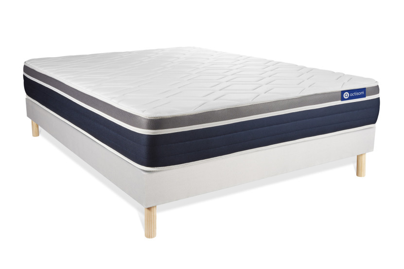Ensemble Matelas Sommier 130x200 cm - Sommier Blanc (en kit) - Actimemo Confort