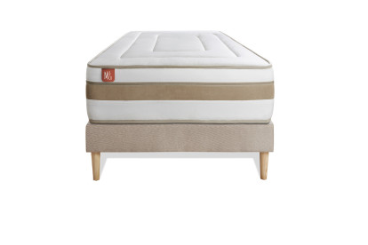 Ensemble Matelas Sommier 90x200 cm - Sommier Beige (déjà monté) - Le Raffiné