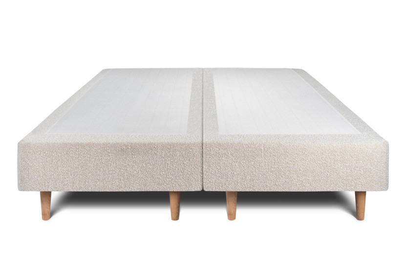 Lit 2x 80x200 cm - Sommier tapissier H35 cm + tête de lit capitonnée - Tissu Bouclette Beige Clair