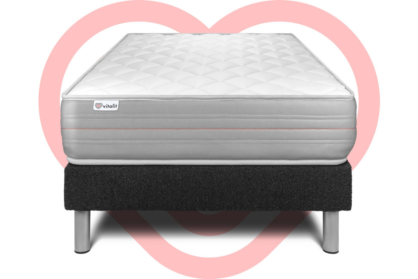 Ensemble Matelas Sommier 90x190 cm - Sommier Noir (en kit) - Vitalmemo Ensemble Matelas Sommier 90x190 cm - Sommier Noir (en kit) - Vitalmemo