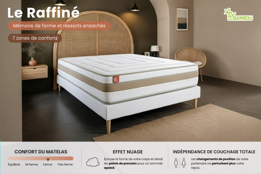 Matelas 160x200 cm Ressorts ensachés et Mémoire de forme - Le Raffiné