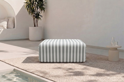 Pouf modulable - Tissu extérieur à rayures, blanc et gris