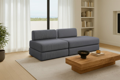 Canapé 3 places - 2 modules convertibles : Canapé 2 places + Fauteuil - Velours côtelé Gris