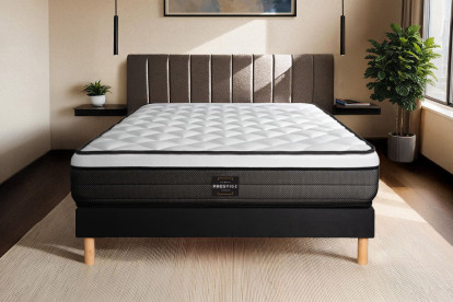 Ensemble Matelas Sommier 90x190 cm - Sommier Noir (déjà monté) - Suite