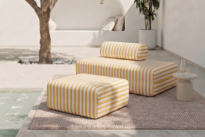 Pouf modulable - Tissu extérieur à rayures, blanc et jaune