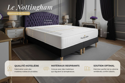 Ensemble Matelas Sommier 130x190 cm - Sommier Noir (en kit) - Nottingham