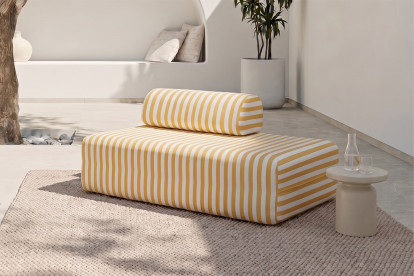 Canapé 2 places modulable - Tissu extérieur à rayures, blanc et jaune