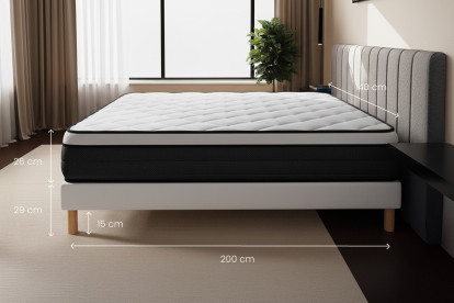 Ensemble Matelas Sommier 140x200 cm - Sommier Noir (en kit) - Suite