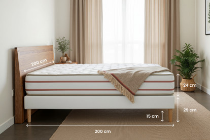 Pack lit complet 200x200 cm - Matelas + 2 Sommiers Blancs + 2 oreillers + Couette - Le Doux