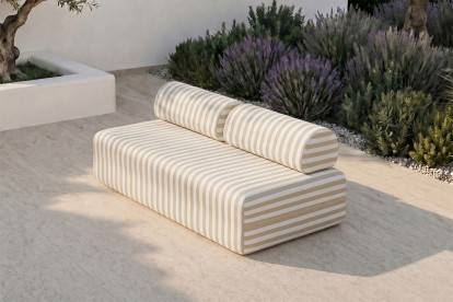 Canapé 3 places modulable - Tissu extérieur à rayures, blanc et beige