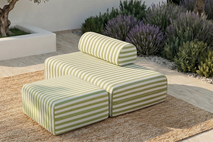 Pouf modulable - Tissu extérieur à rayures, blanc et vert anis