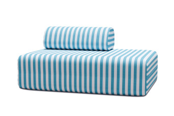 Canapé 2 places modulable - Tissu extérieur à rayures, blanc et bleu