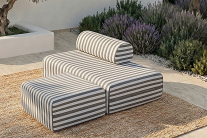 Pouf modulable - Tissu extérieur à rayures, blanc et gris anthracite