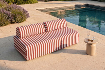 Canapé 3 places modulable - Tissu extérieur à rayures, blanc et rouge