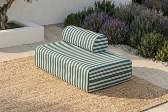 Canapé 2 places modulable - Tissu extérieur à rayures, blanc et vert foncé