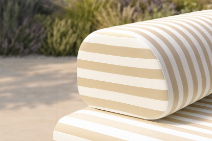 Canapé 2 places modulable - Tissu extérieur à rayures, blanc et beige